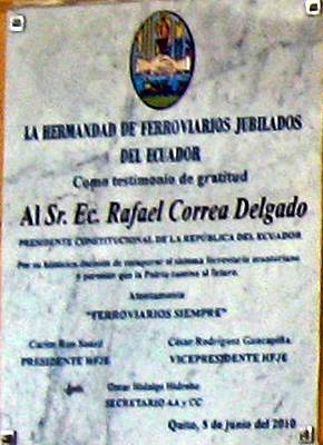 49 - Testimonio de gratitud de los ferroviarios jubilados al presidente Rafael Correa Delgado (Quito,Ecuador,310113)